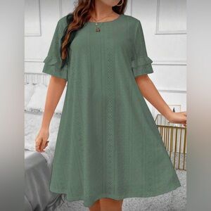 Green Floral Boho Tiered Dress Plus Size 3X Flowy Spring Easter Cottagecore